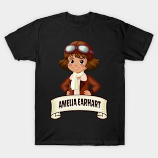 Amelia Earhart Kids Girls Aviation Pilot T-Shirt